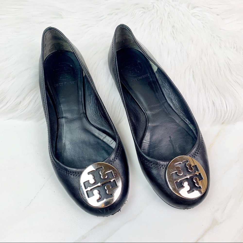 Torry Burch Black Leather Flats